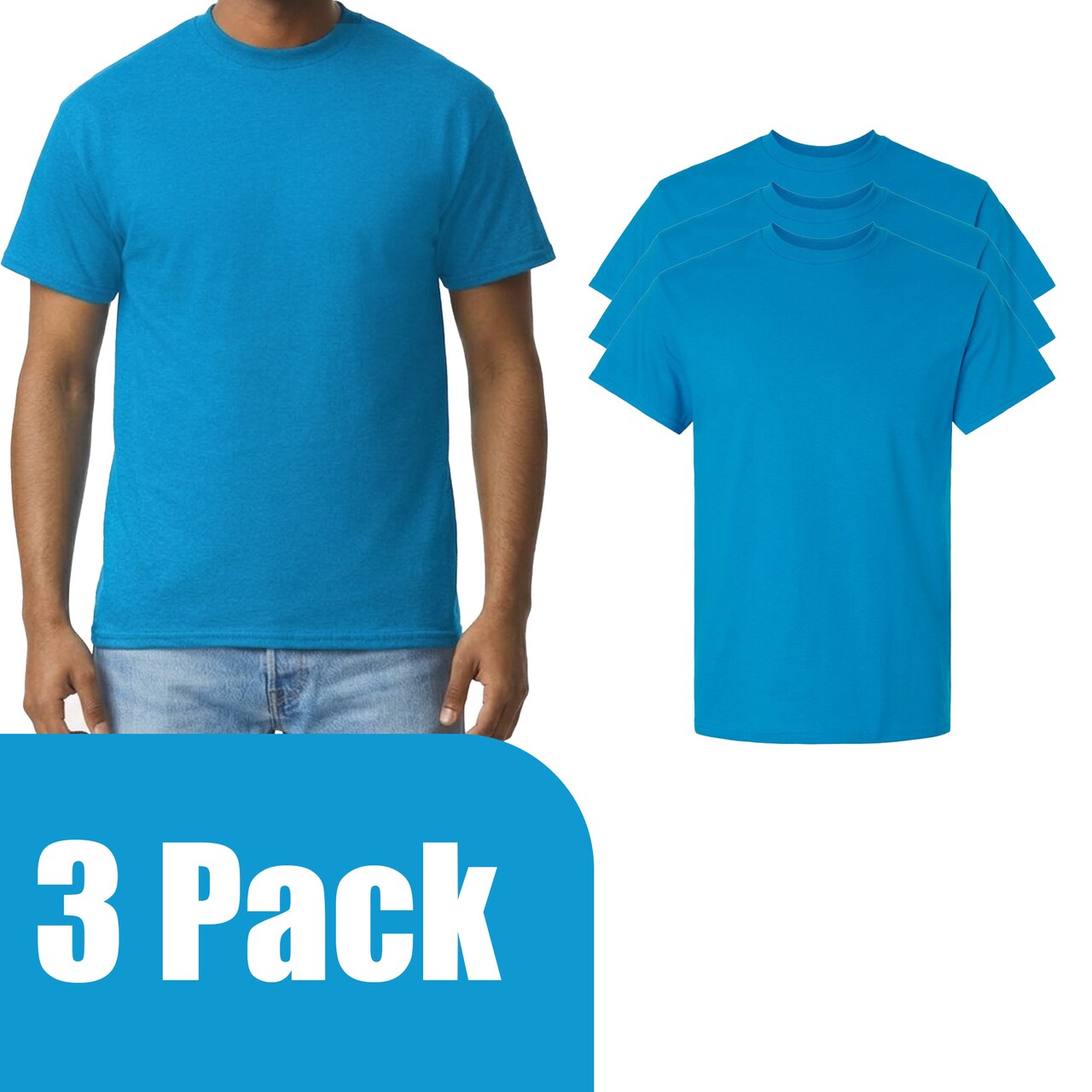 Gildan Men's Ultra Cotton Short Sleeve T-Shirt Craft Bundle for DIY Printing, Sapphire, 3–15 Pack